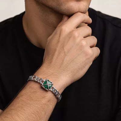 Double Arrow Malachite Curb Chain Bracelet by Off-White