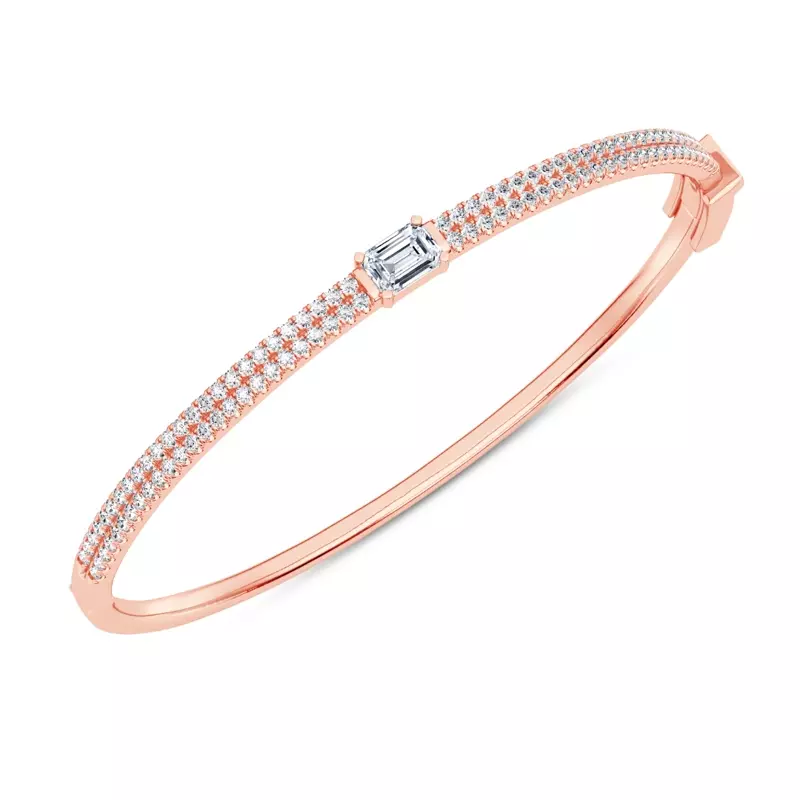 14K Rose Gold Double Row Emerald Diamond Bangle