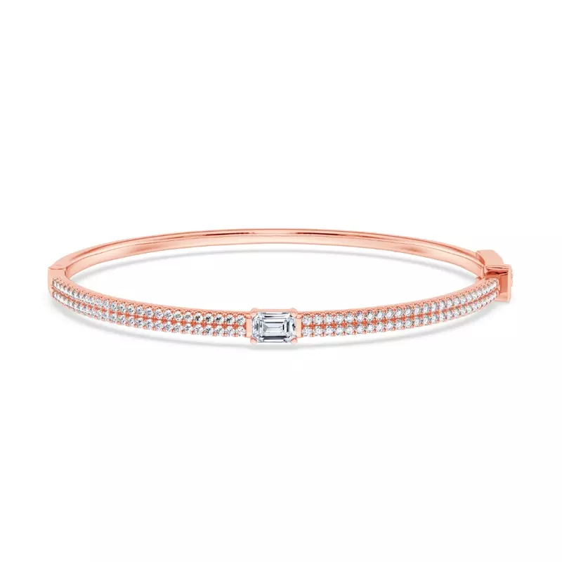 14K Rose Gold Double Row Emerald Diamond Bangle