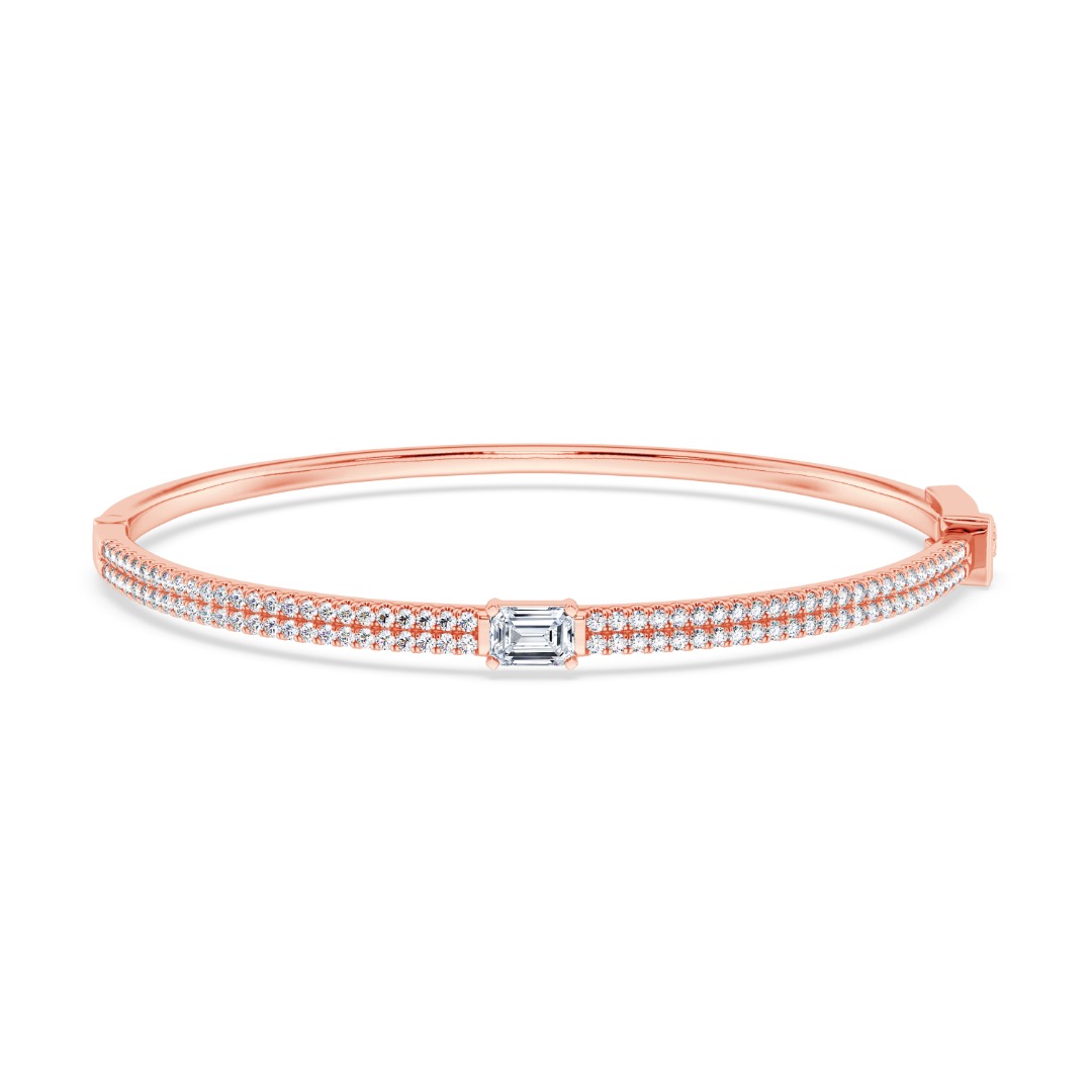 Double Row Emerald Diamond Bangle-14K Rose Gold