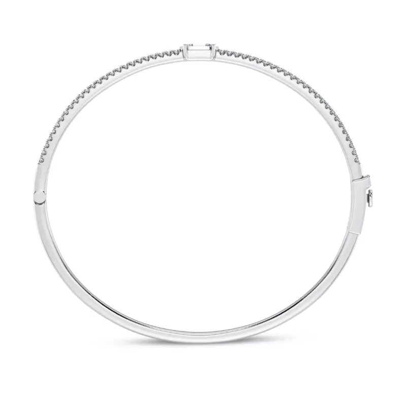 14K White Gold Double Row Emerald Diamond Bangle