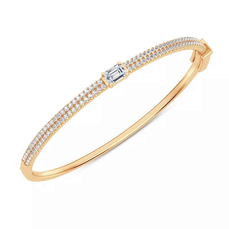 14K Yellow Gold Double Row Emerald Diamond Bangle