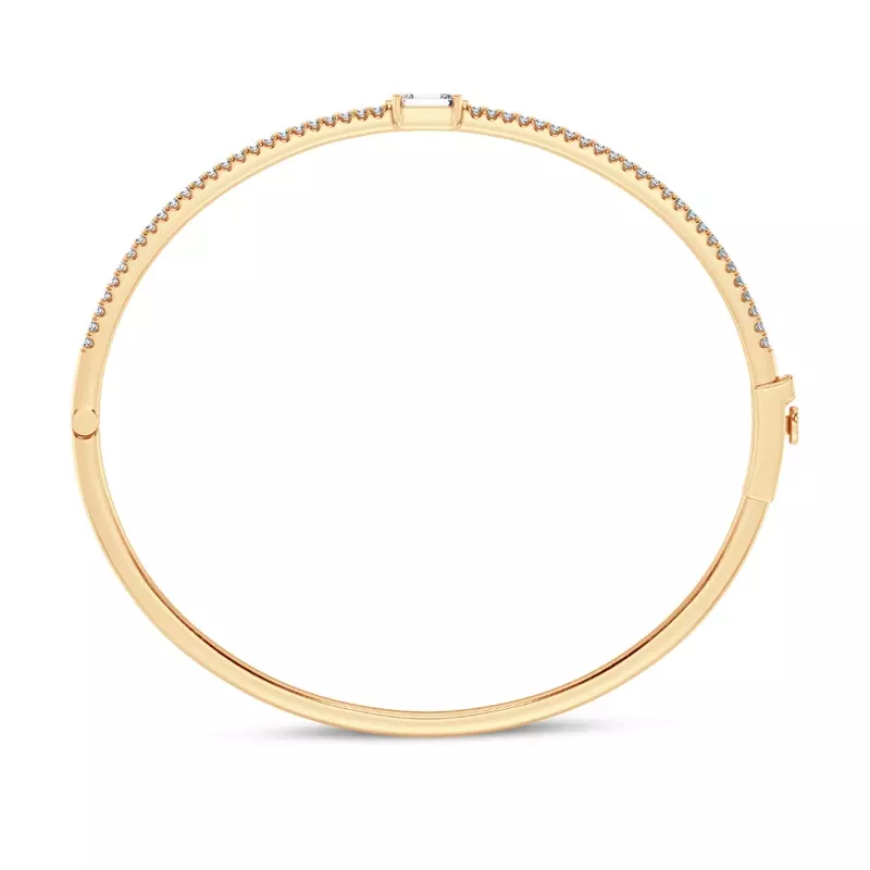 14K Yellow Gold Double Row Emerald Diamond Bangle
