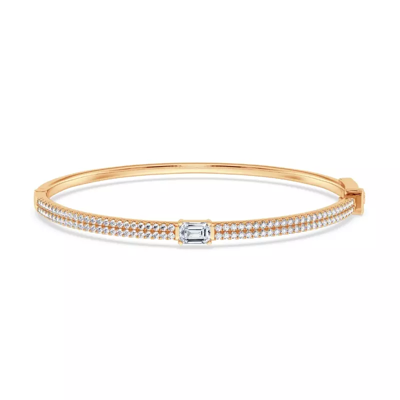 14K Yellow Gold Double Row Emerald Diamond Bangle