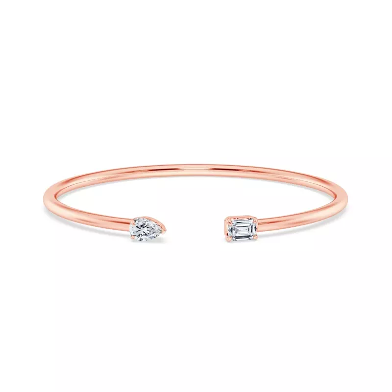 14K Rose Gold Mixed Shape Diamond Open Cuff Bangle