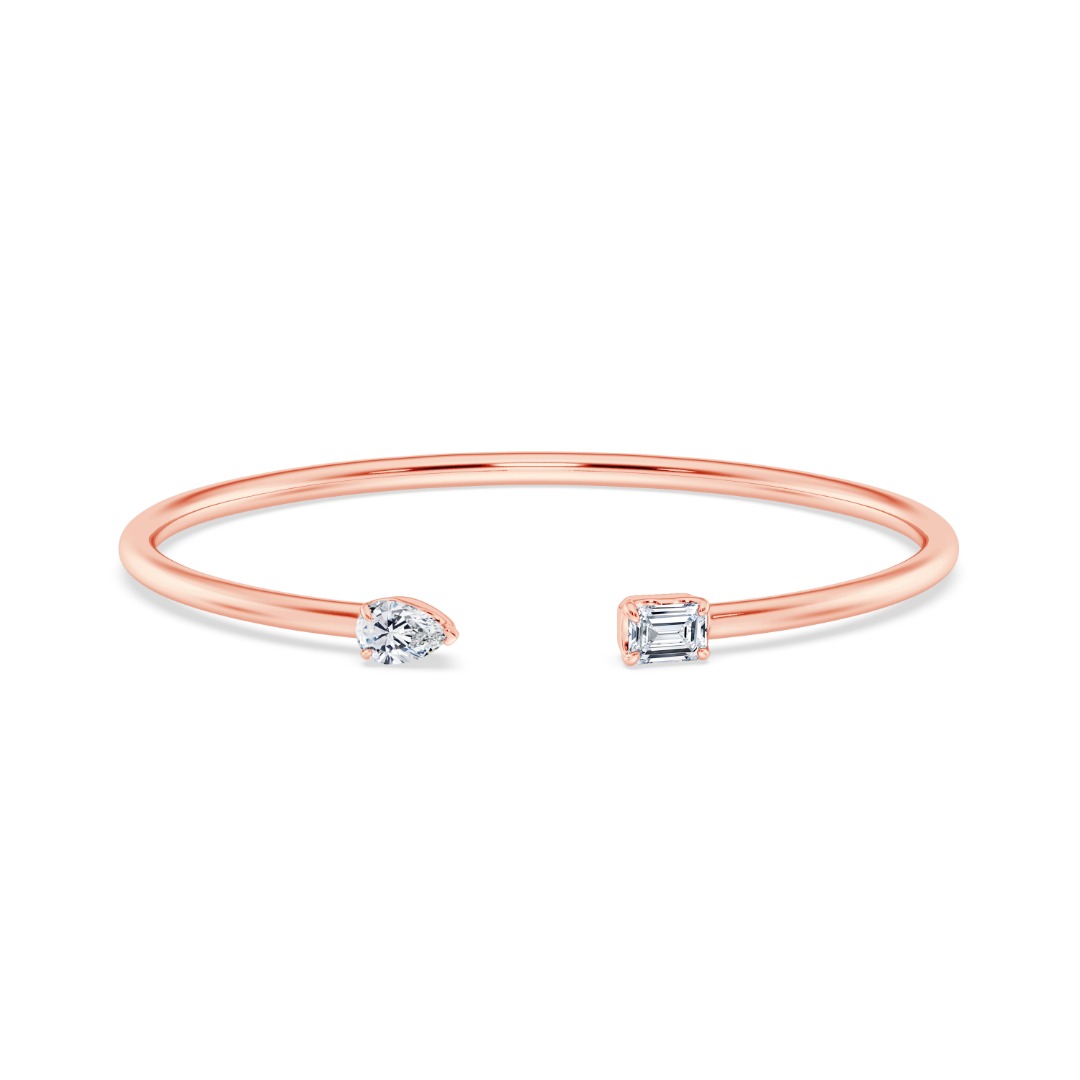Mixed Shape Diamond Open Cuff Bangle-14K Rose Gold