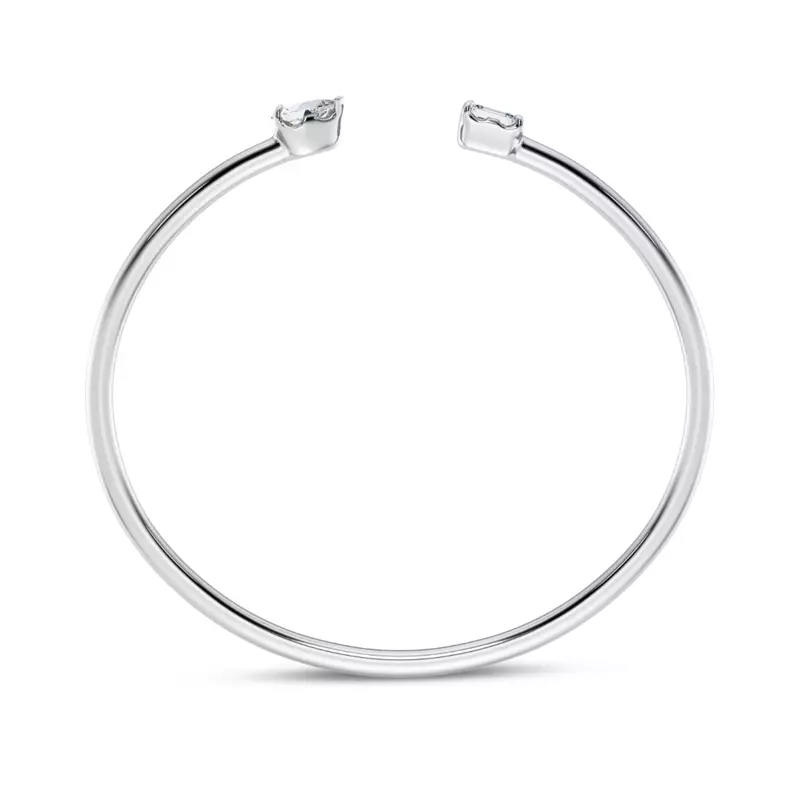 14K White Gold Mixed Shape Diamond Open Cuff Bangle
