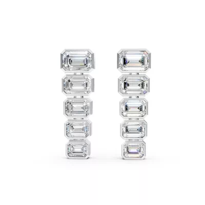 Graduated Emerald Lab Diamond Bezel Drop Earrings