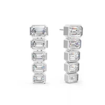 Graduated Emerald Lab Diamond Bezel Drop Earrings