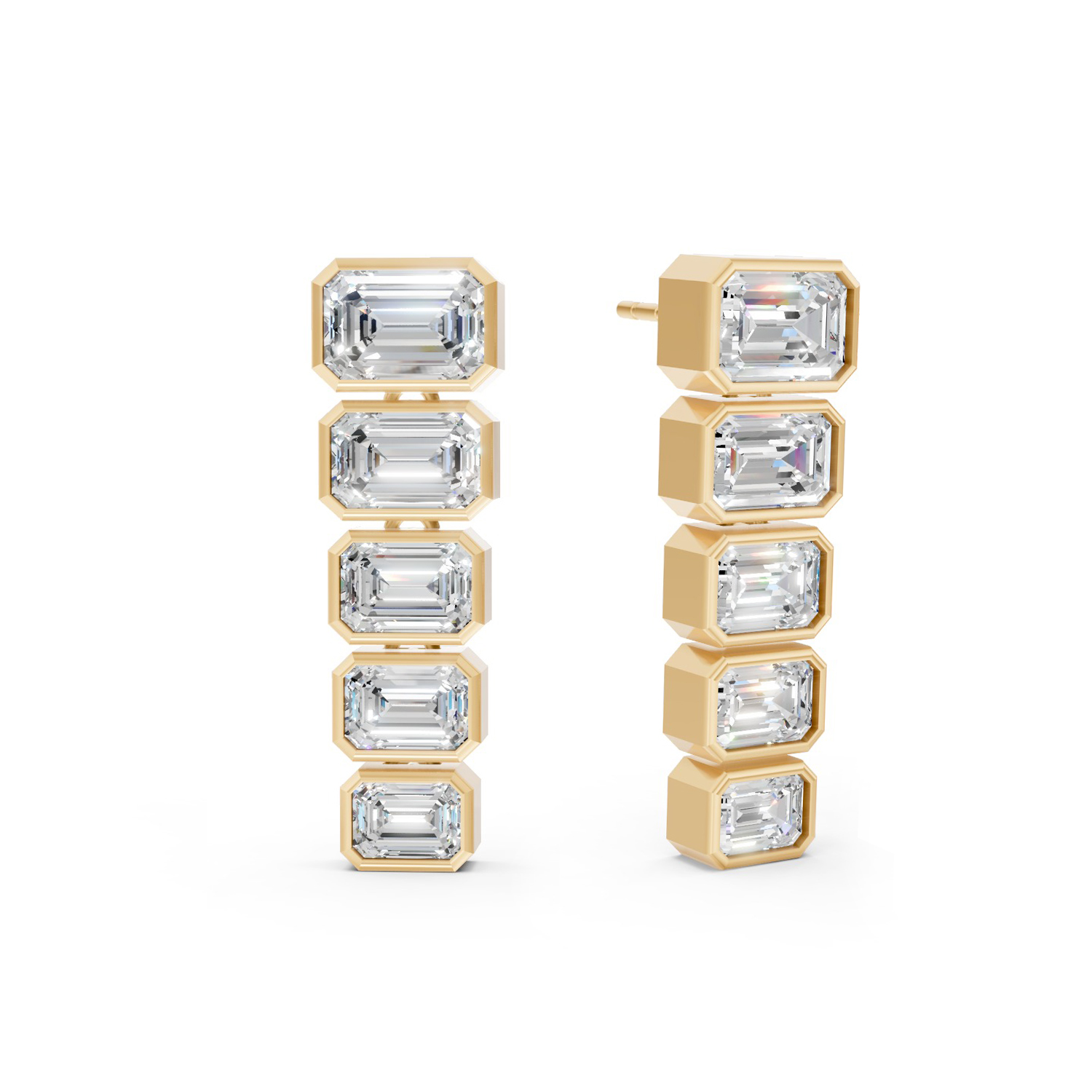 Graduated Emerald Lab Diamond Bezel Drop Earrings