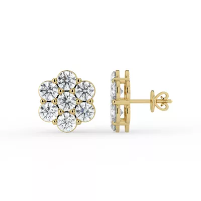 Lab Diamond Flower Cluster Stud Earrings