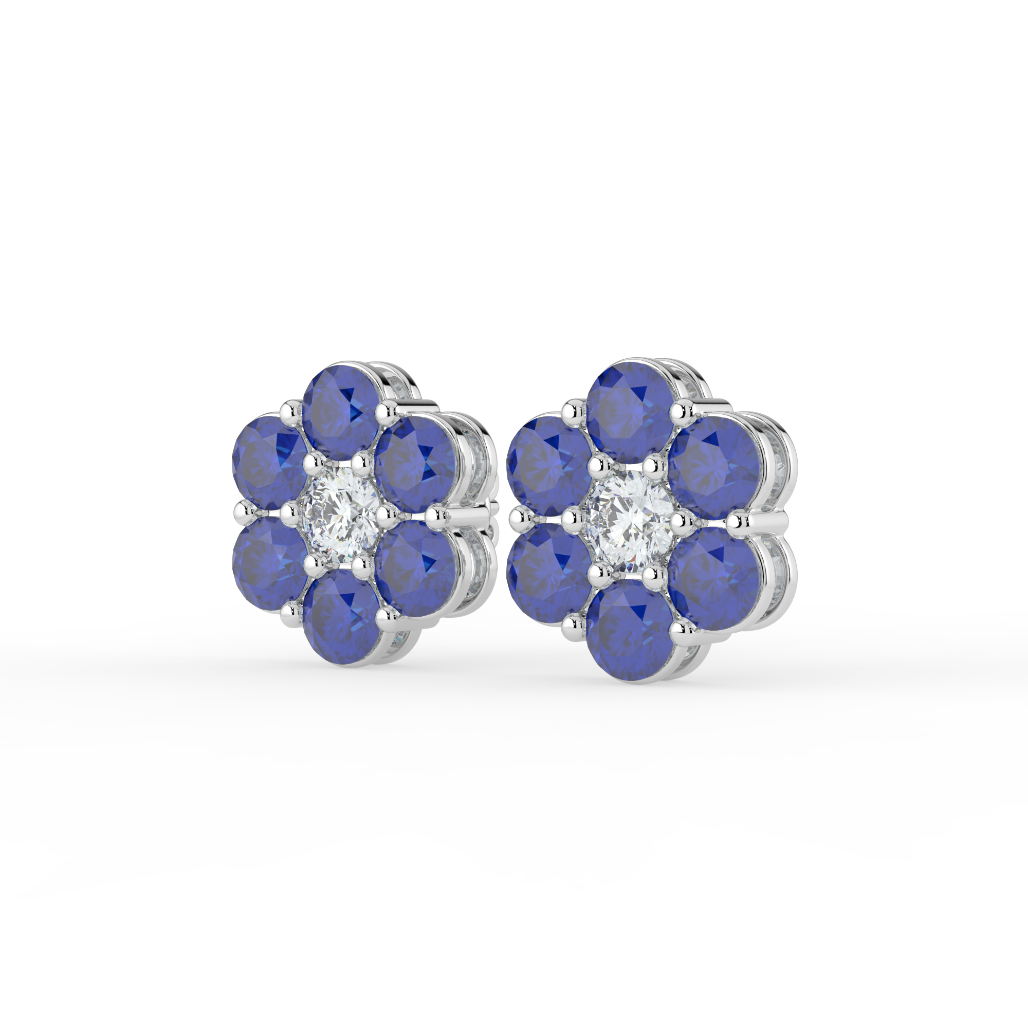 Sapphire & Lab Diamond Flower Stud Earrings