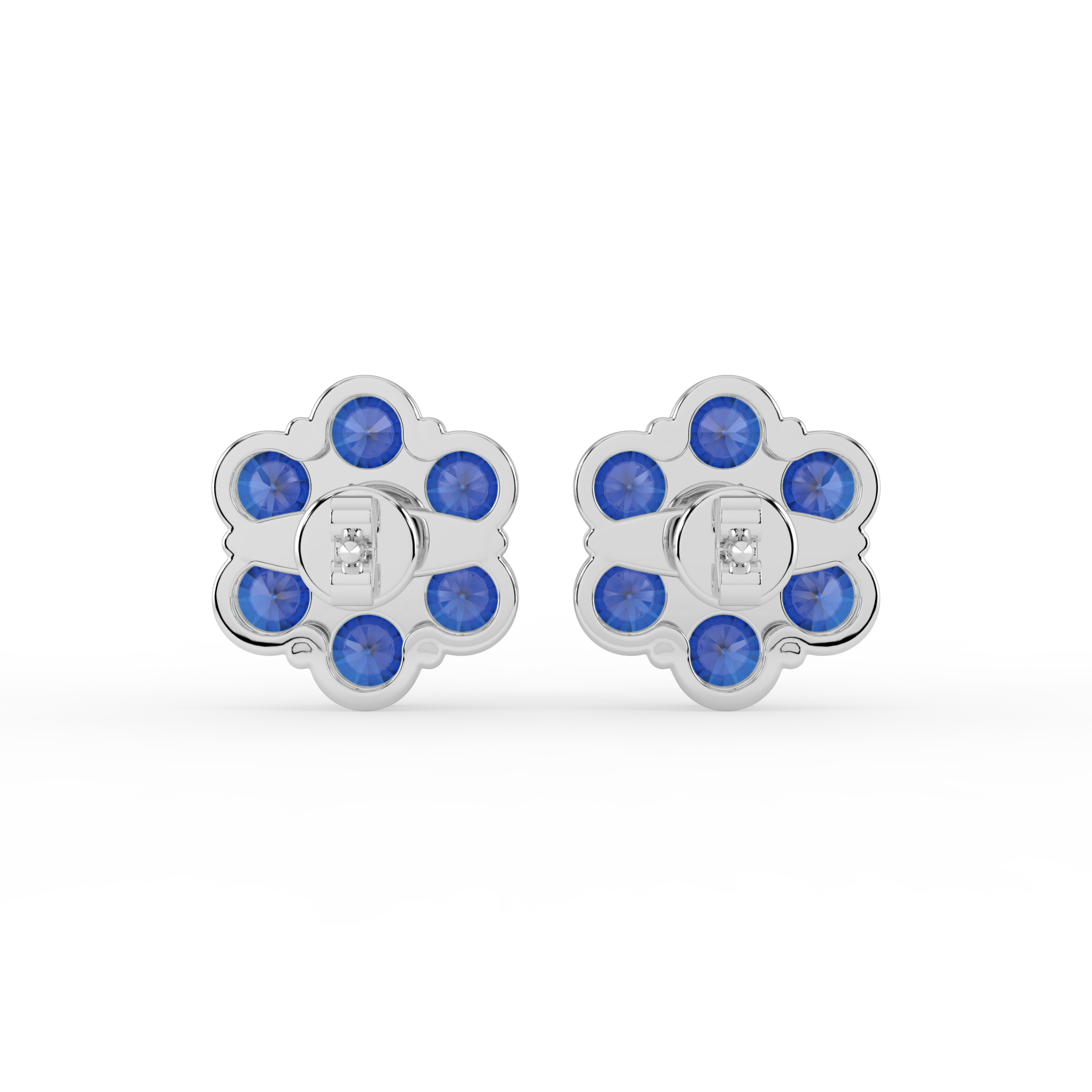 Sapphire & Lab Diamond Flower Stud Earrings