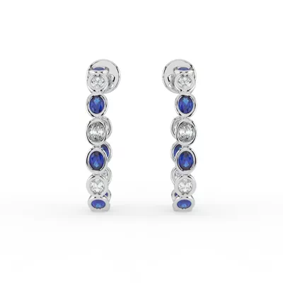 Oval Bezel Inside-Out Sapphire & Lab Diamond Hoop Earrings