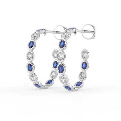 Oval Bezel Inside-Out Sapphire & Lab Diamond Hoop Earrings