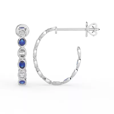 Oval Bezel Inside-Out Sapphire & Lab Diamond Hoop Earrings