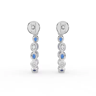 Oval Bezel Inside-Out Sapphire & Lab Diamond Hoop Earrings