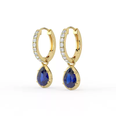 Pear Sapphire & Lab Diamond Drop Hoop Earrings