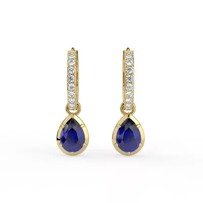 Pear Sapphire & Lab Diamond Drop Hoop Earrings