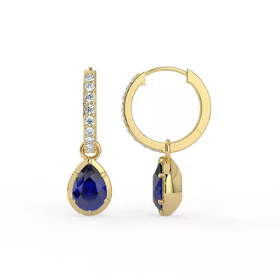 Pear Sapphire & Lab Diamond Drop Hoop Earrings