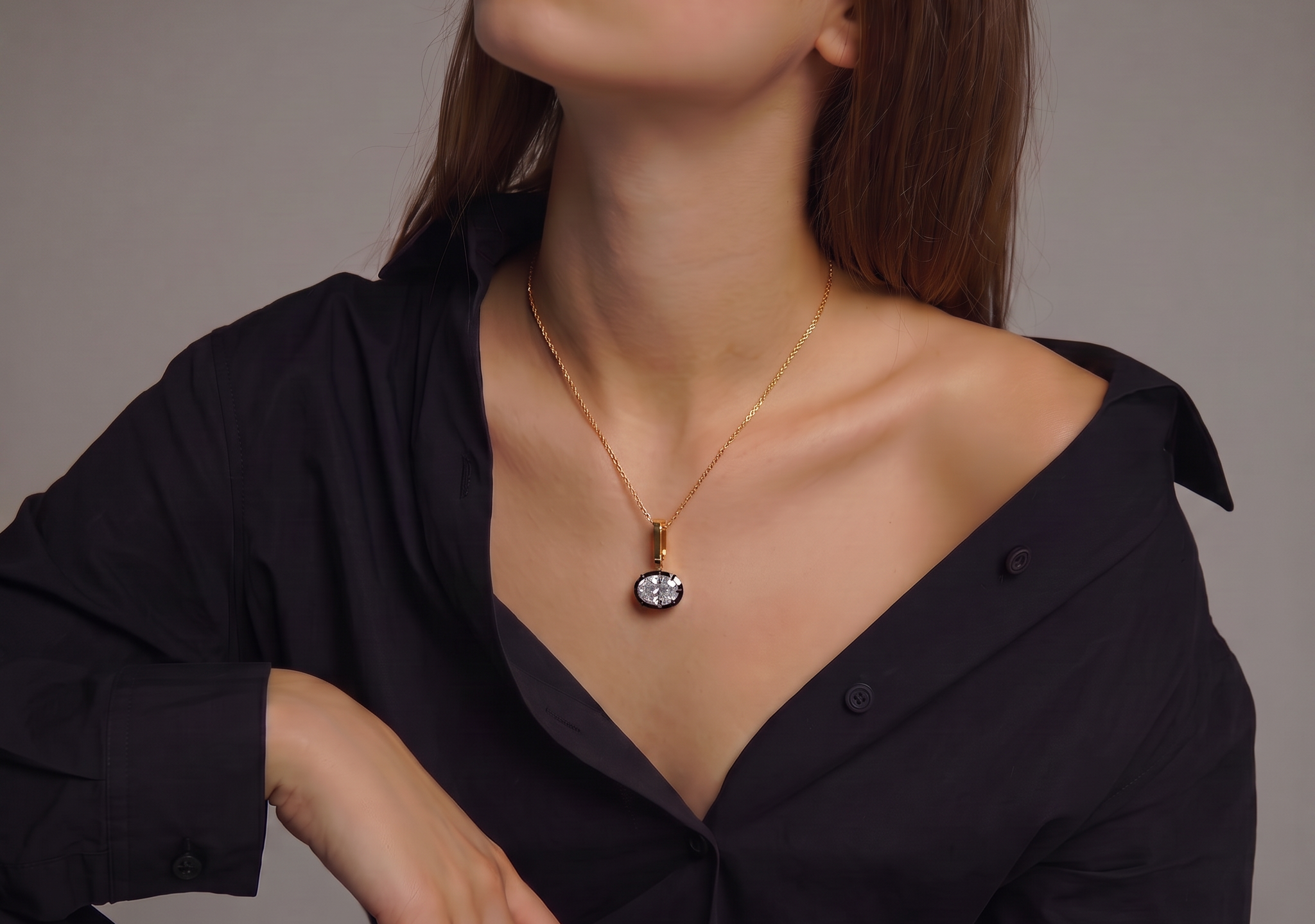Black Bezel Oval Lab Diamond Pendant (2.00 ct. tw.)