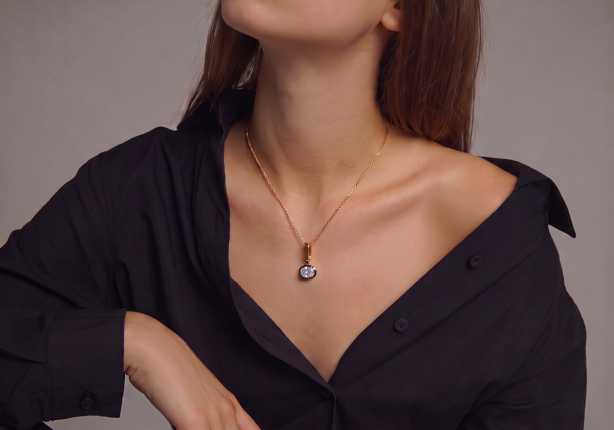 Black Bezel Oval Lab Diamond Pendant (1.50 ct. tw.)