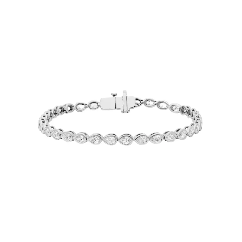 14K White Gold Pear Lab Diamond Bezel Bracelet