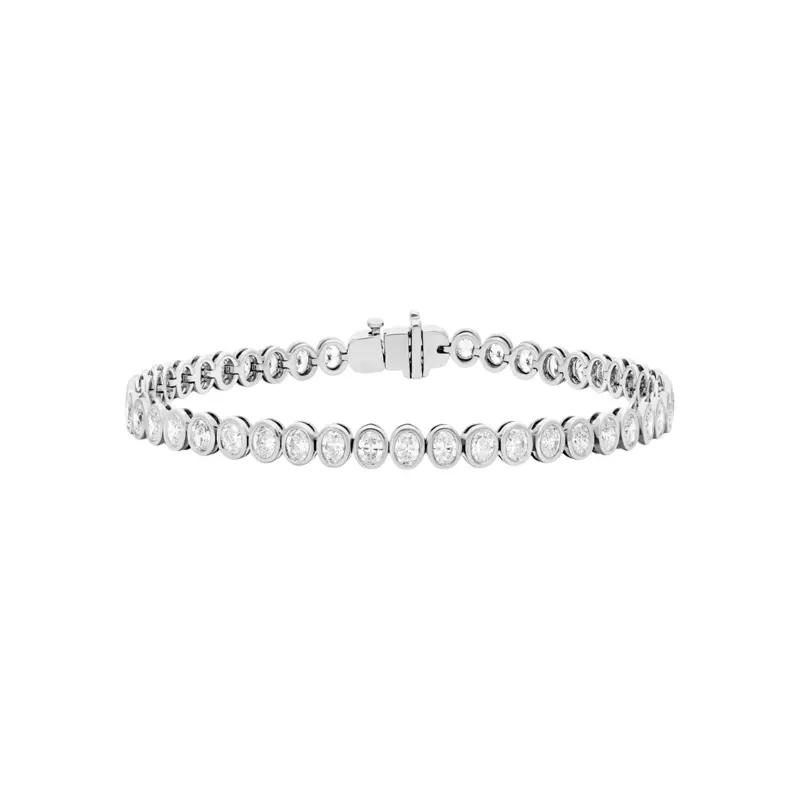 14K White Gold Oval Lab Diamond Bezel Bracelet