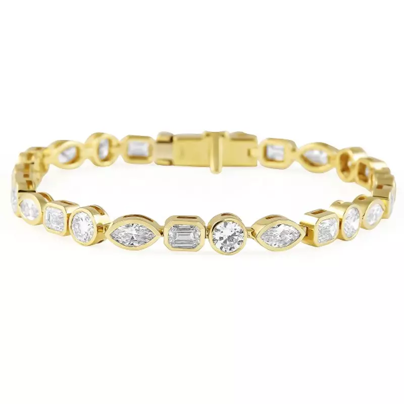 14K Yellow Gold Mixed Shape Lab Diamond Bezel Bracelet (10 ct. tw.)