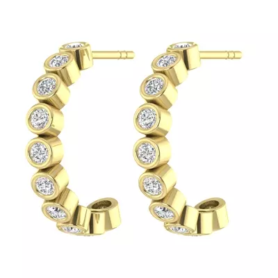 Round Bezel Lab Diamond Crescent Hoop Earrings