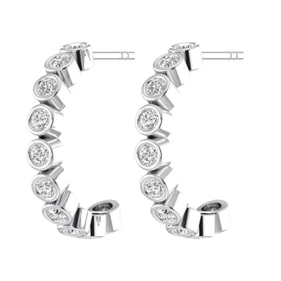 Round Bezel Lab Diamond Crescent Hoop Earrings