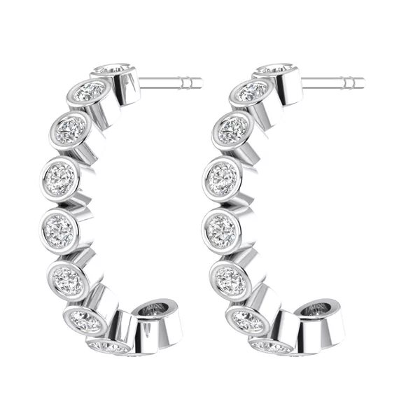 Round Bezel Lab Diamond Crescent Hoop Earrings