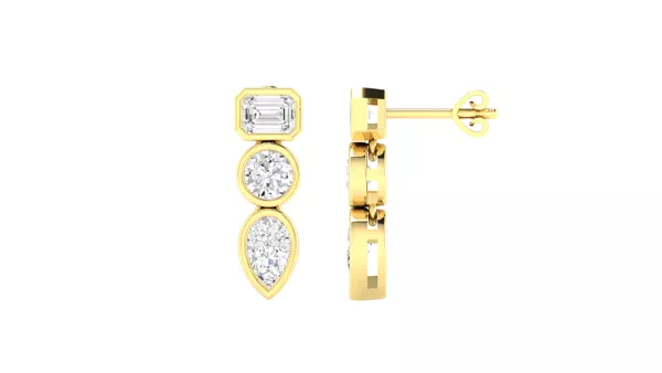 Mixed Shape Lab Diamond Drop Bezel Earrings