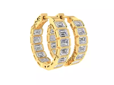 Emerald Bezel Lab Diamond Inside-Out Hoops