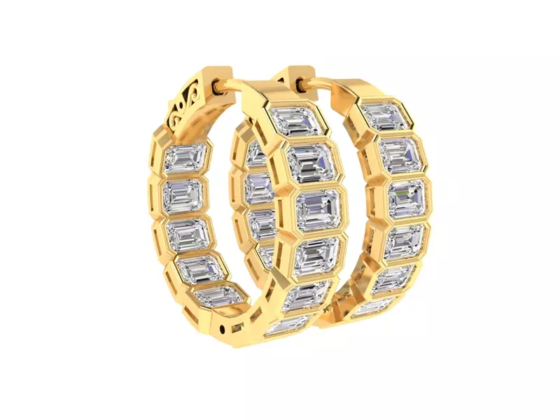 14K Yellow Gold Emerald Bezel Lab Diamond Inside-Out Hoops
