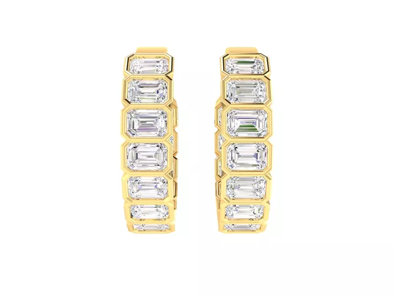 14K Yellow Gold Emerald Bezel Lab Diamond Inside-Out Hoops