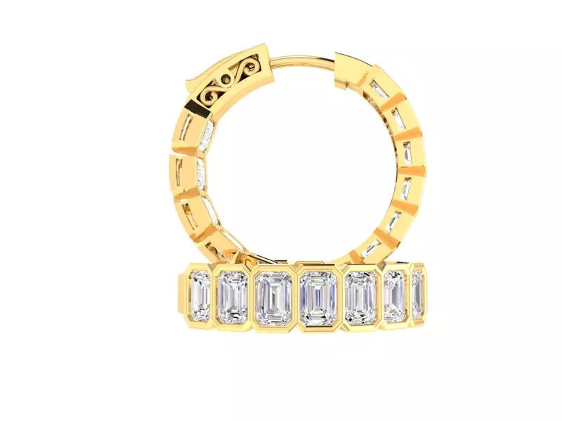 14K Yellow Gold Emerald Bezel Lab Diamond Inside-Out Hoops