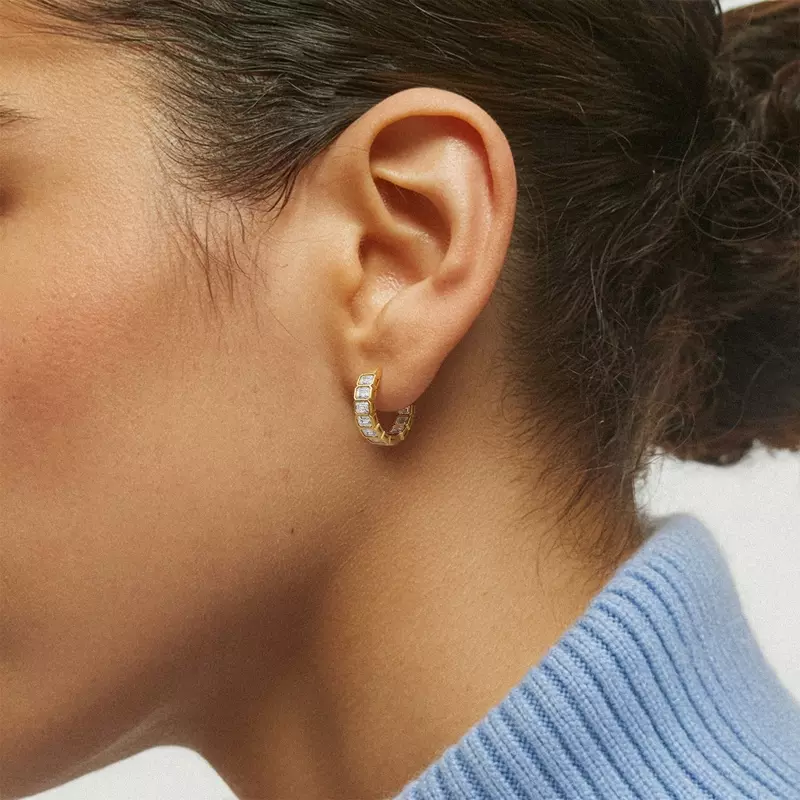 14K Yellow Gold Emerald Bezel Lab Diamond Inside-Out Hoops