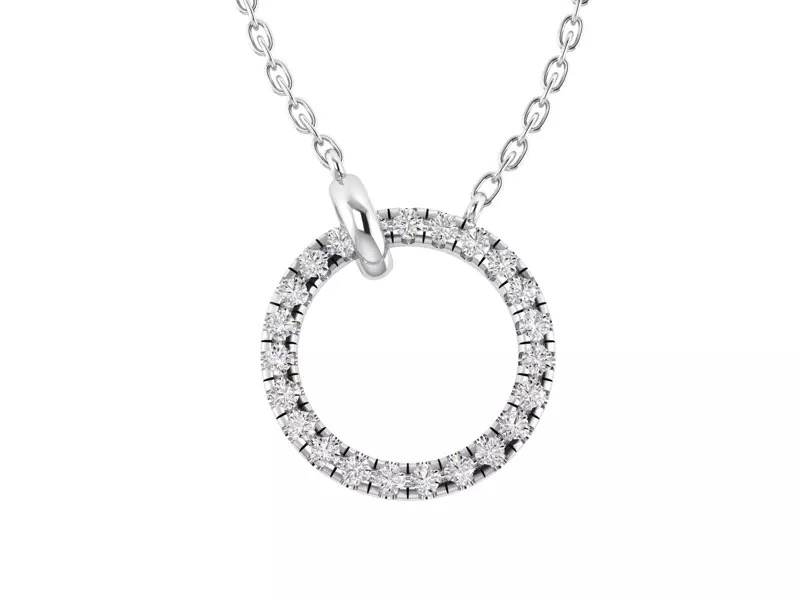 14K White Gold Brilliant Pavé Lab Diamond Circle Pendant