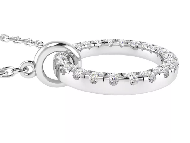 14K White Gold Brilliant Pavé Lab Diamond Circle Pendant