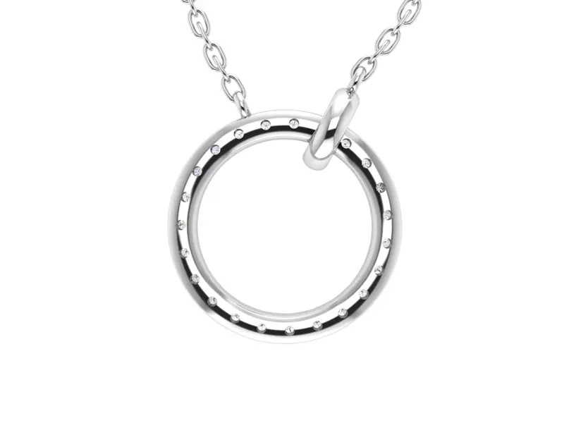 14K White Gold Brilliant Pavé Lab Diamond Circle Pendant