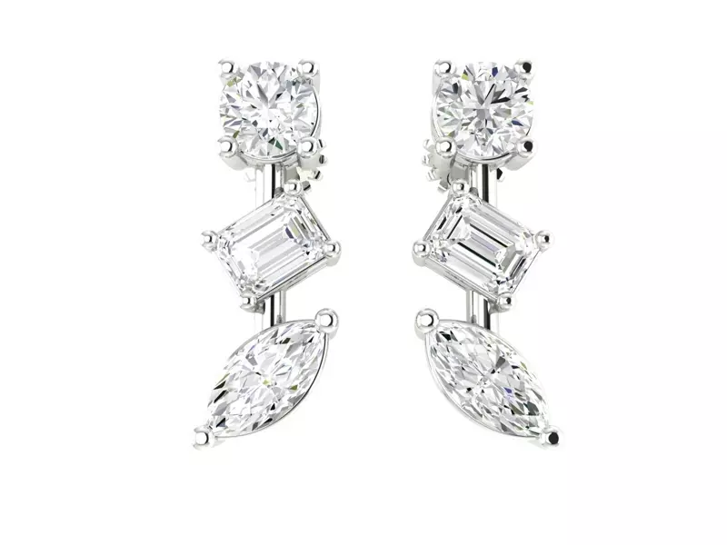 14K White Gold Mixed Shape Lab Diamond Drop Earrings