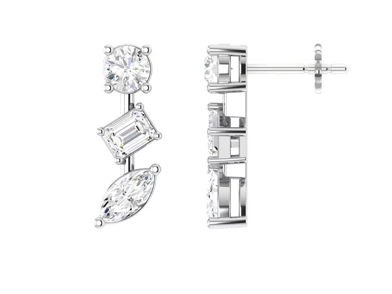 14K White Gold Mixed Shape Lab Diamond Drop Earrings