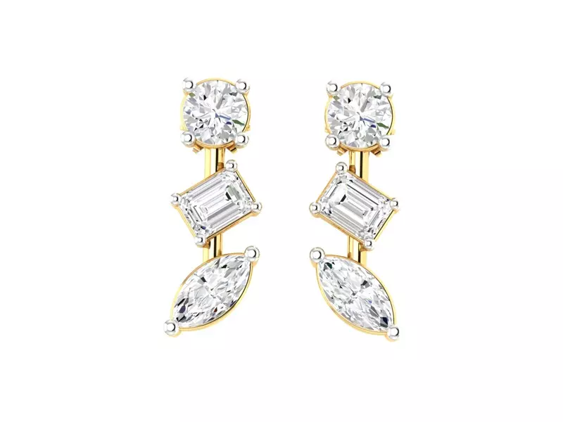 14K Yellow Gold Mixed Shape Lab Diamond Drop Earrings