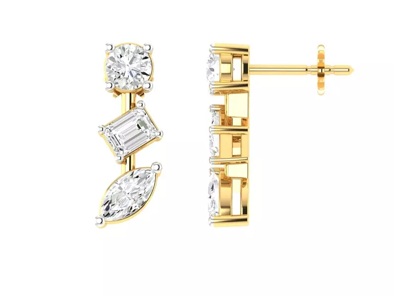 14K Yellow Gold Mixed Shape Lab Diamond Drop Earrings