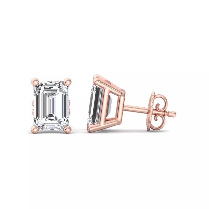 14K Rose Gold Emerald-Cut Lab Diamond Earrings (2 ct. tw.)