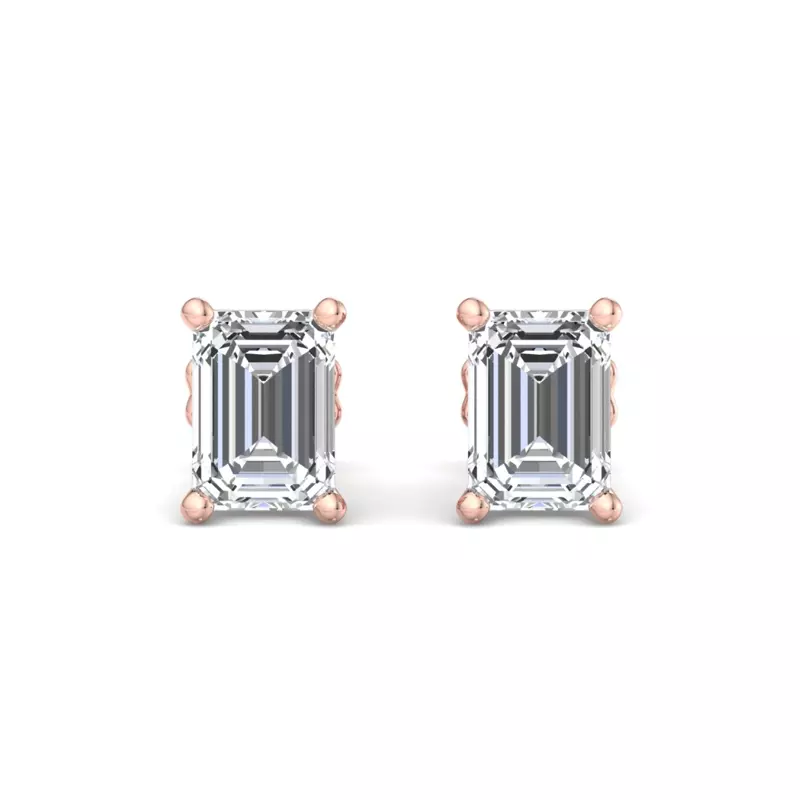 14K Rose Gold Emerald-Cut Lab Diamond Earrings (2 ct. tw.)
