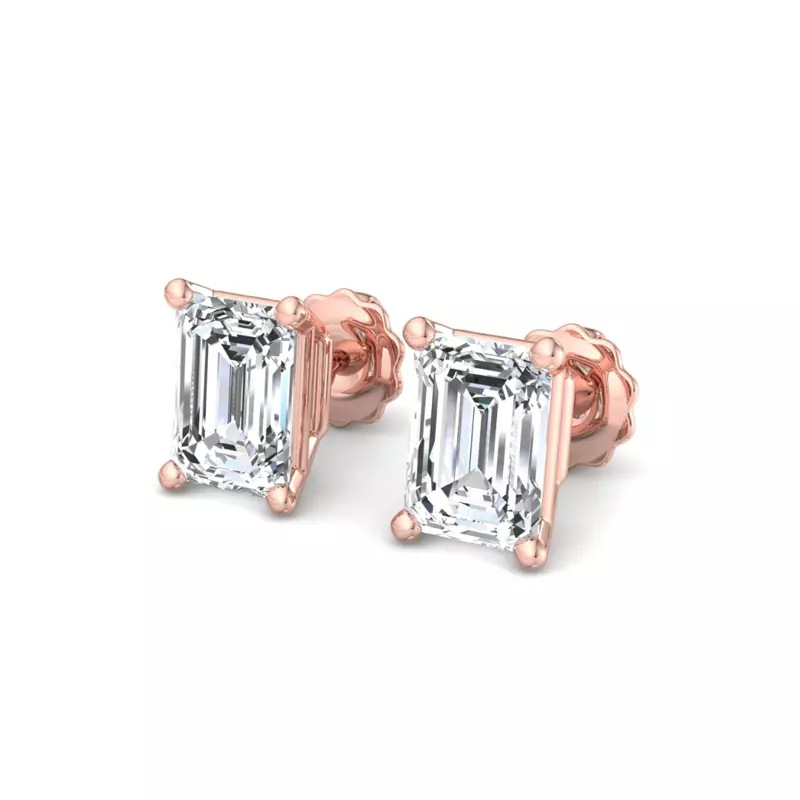 14K Rose Gold Emerald-Cut Lab Diamond Earrings (2 ct. tw.)
