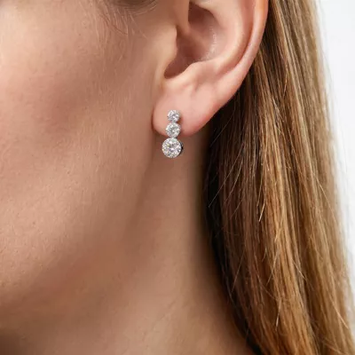 Invisible-Set Three-Stone Lab Diamond Drop Earrings