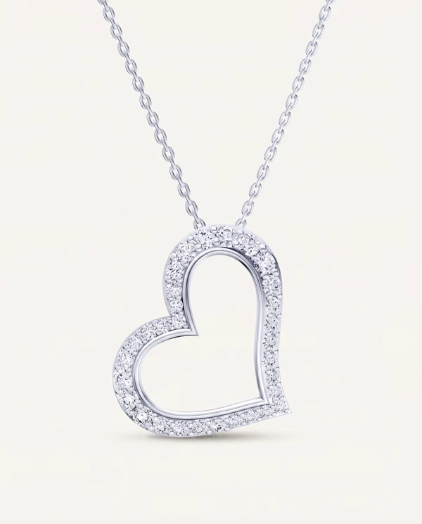 items Pavé Lab Diamond Heart Silver Pendant